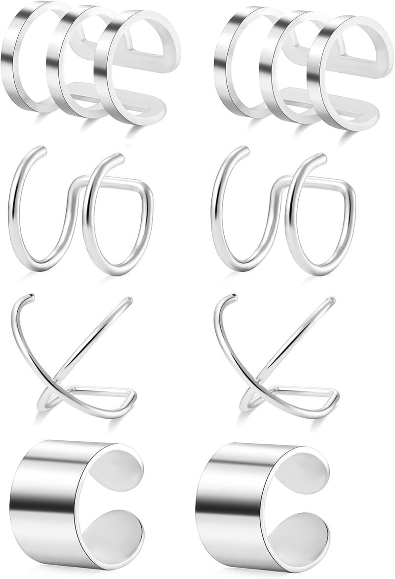 Tornito 4-10 Pairs Stainless Steel Ear Cuff Helix Cartilage Clip On Wrap Earrings Fake Nose Ring Non-Piercing Adjustable - Image 1